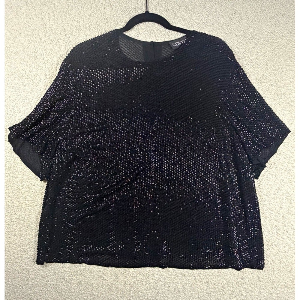 Linda Allard Ellen Tracy Black Beaded Evening Top Womens Vintage 90s